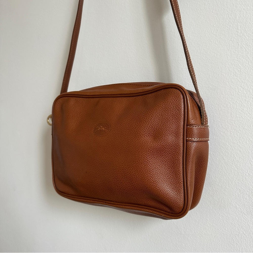 Vintage Longchamp Pebble Leather Brown Adjustable Crossbody Bag